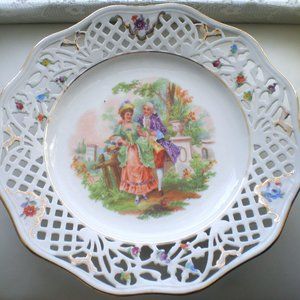 Vintage Schumann Bavaria Germany US Zone Courting Couple Floral Gold Plate 8 3/4